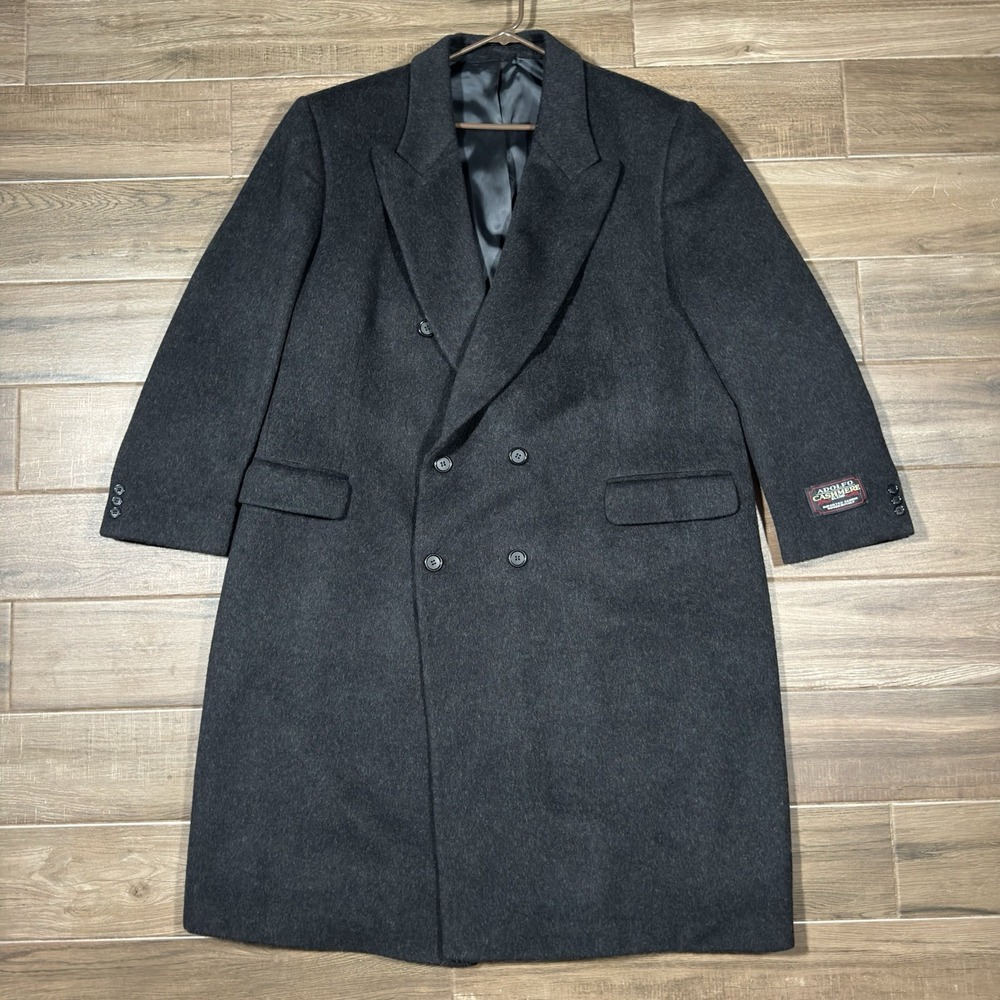 Vintage Adolfo Double Breasted Cashmere Blend Coat Mens 50R Black Overcoat